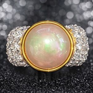 Suzanne Somers vintage pearl Pave set CZ gold cocktail statement band ring HSN